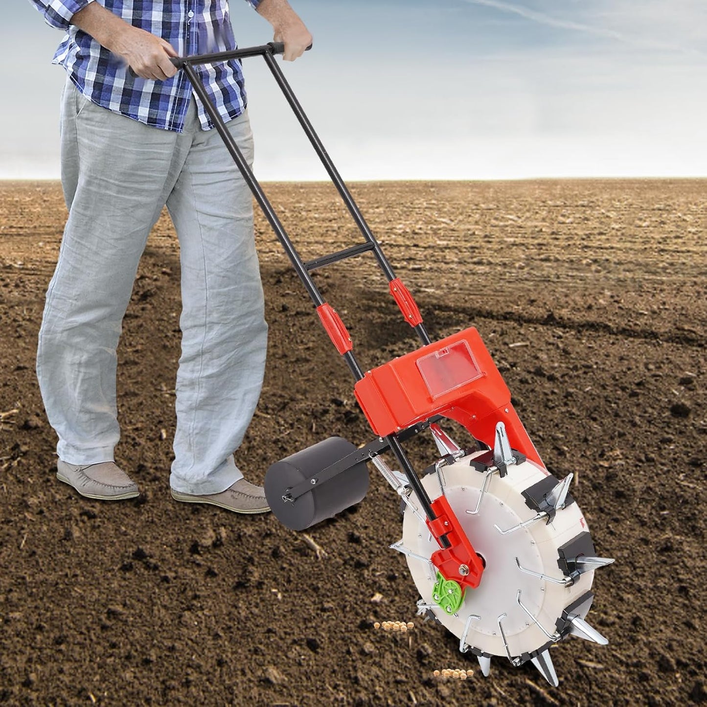 Seed Sower & Fertilizer Applicator,Manual Seeder Handheld Seeding Machine,10 Nozzles Precision Manual Seeder Portable Hand Push Seeder with Adjustable Design
