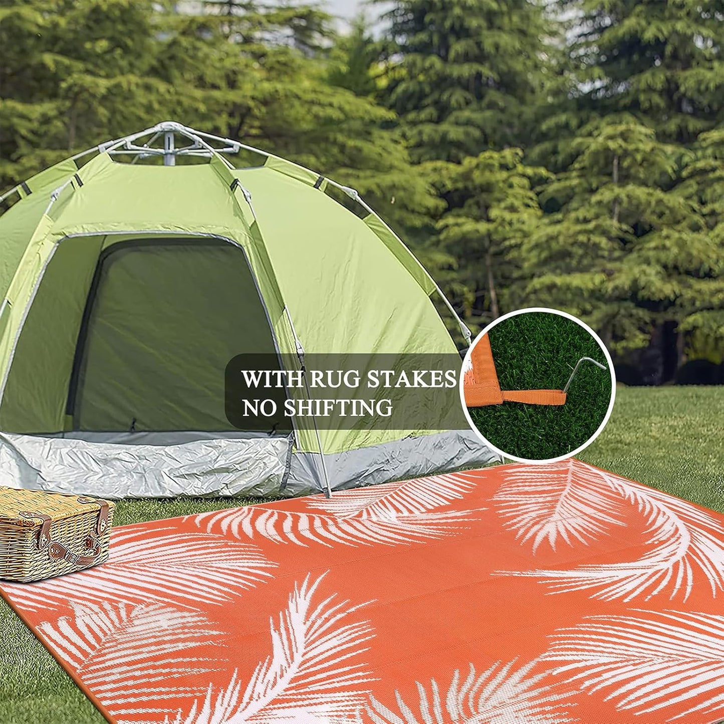 Pauwer Waterproof Outdoor Rug 6x9, Reversible Plastic Straw Patio Camping Rug, Indoor Outdoor RV Mat Carpet for Deck, Camper, Porch, Balcony, Backyard, Picnic, Leaf Orange