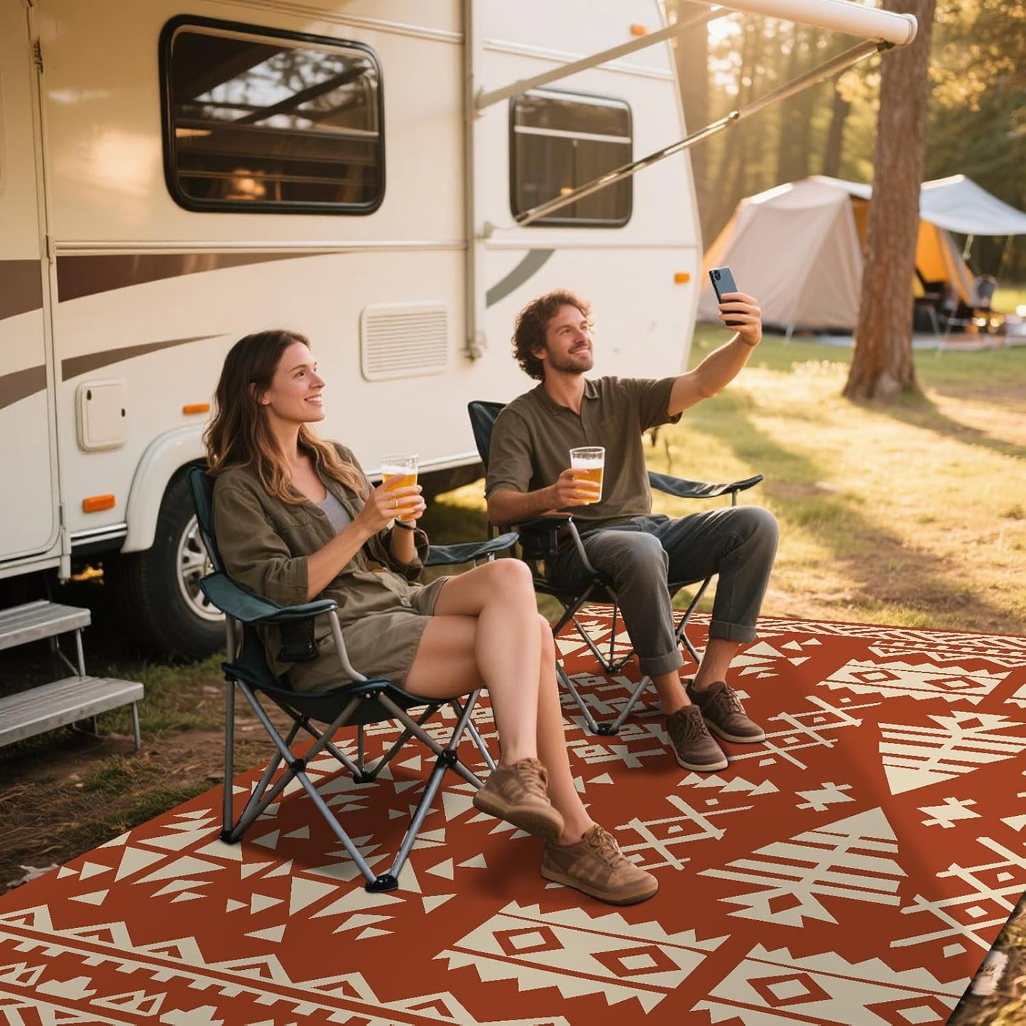 WILDROOTS 9x12 Feet Plastic Exotic Red Outdoor Rug, Stain Resistant Waterproof Reversible Outdoor Patio Rug, Fade Resistant Camping Rug