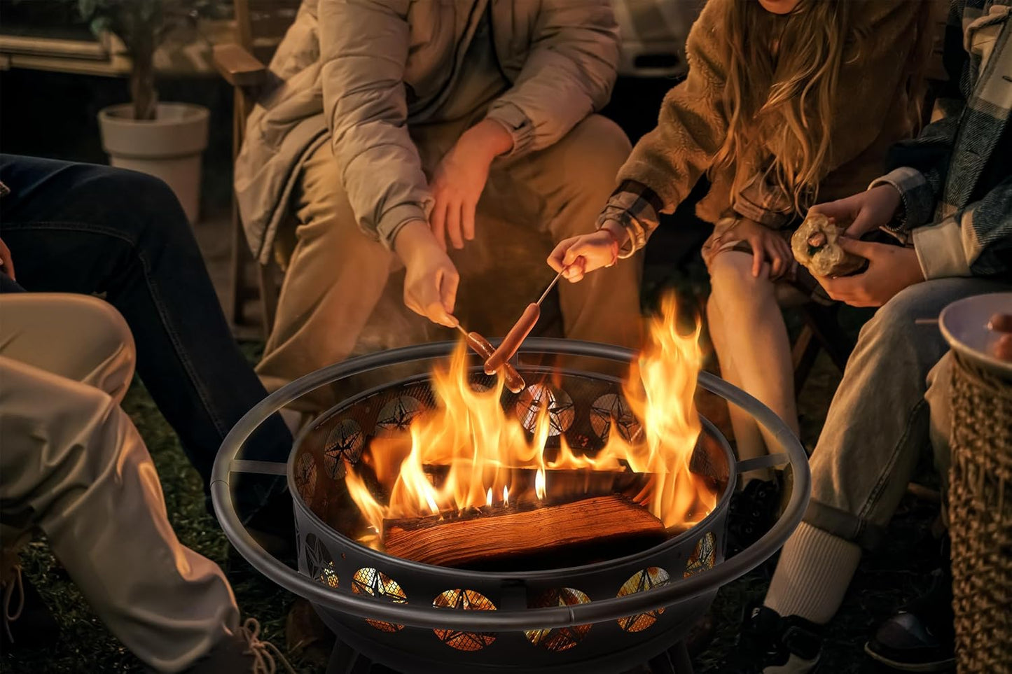 32 Inch Fire Pit with Swivel Cooking Grate,3-in-1 Wood Burning Firepit with Grill,Outdoor Fire Pits Table with Metal Lid and Poker for Outside Patio Backyard BBQ Bonfire Camping (32 Inch)