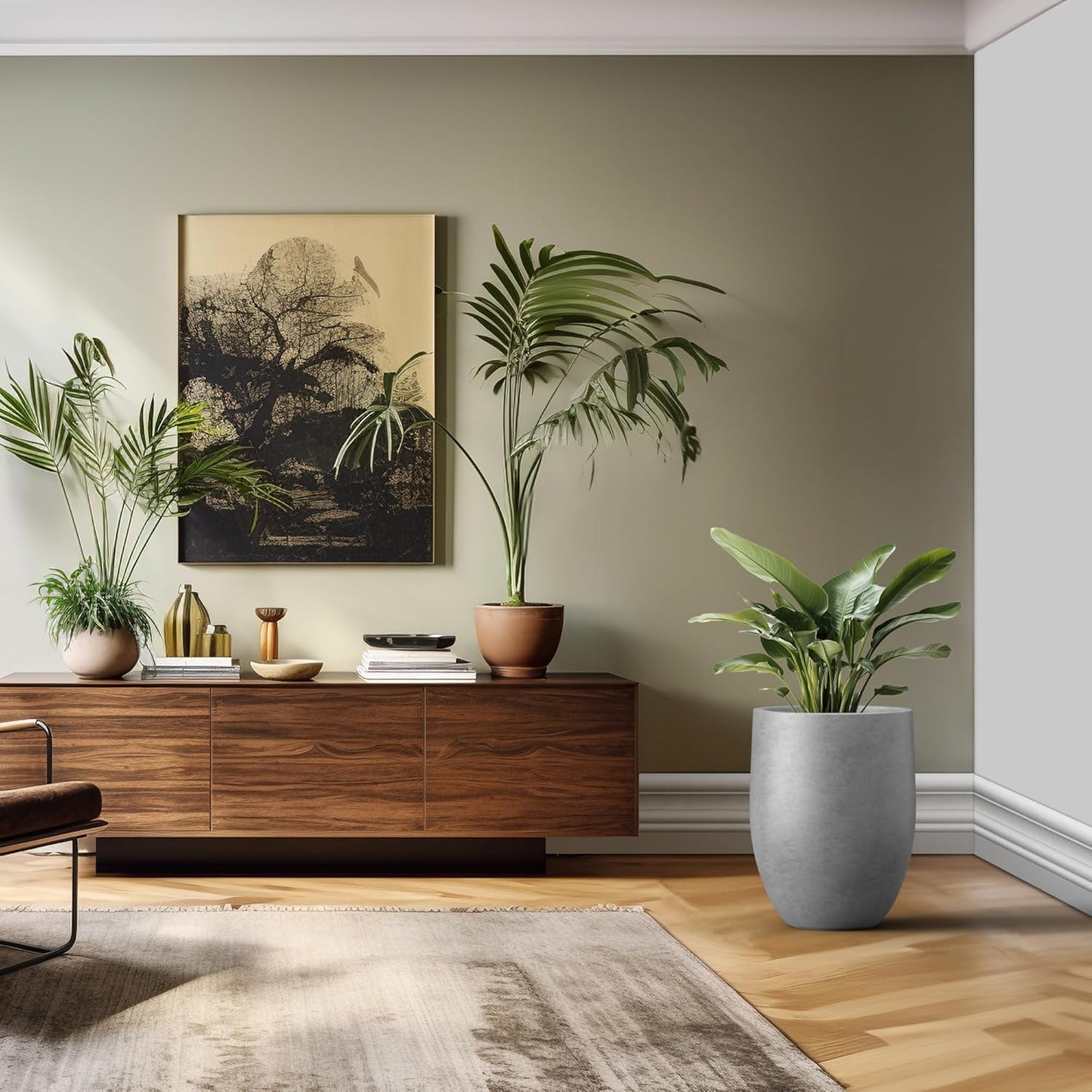 Kante Tall Concrete Planter, 21.7-Inch Height Gray Large Indoor Outdoor Plant Pot with Drainage Hole for Patio Garden Home, Modern Decor for Flowers and Tree