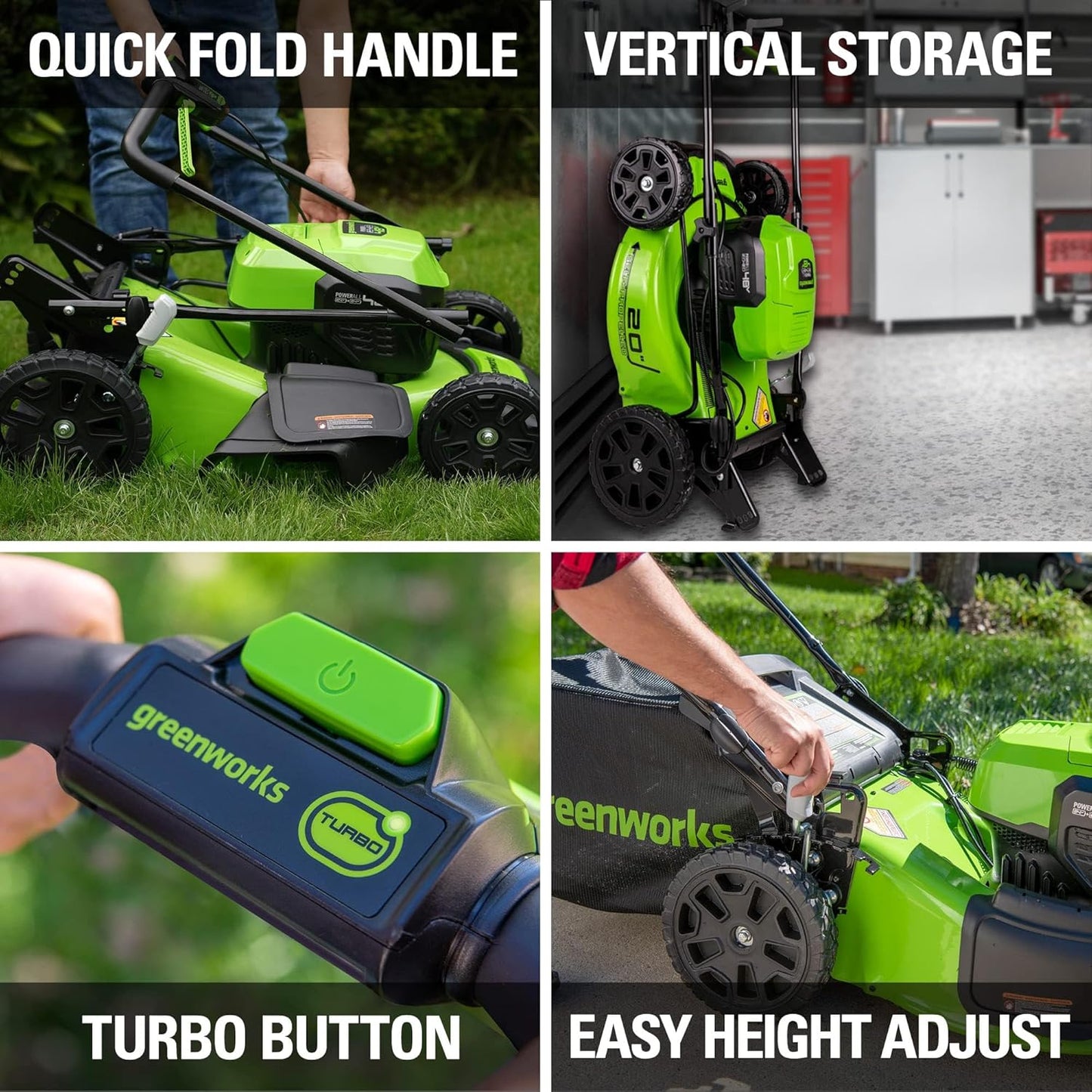 Greenworks 48V (2x24V) Lawn Mower Combo Kit with 20" Steel Deck, 12" String Trimmer, 320 CFM Blower, 10" Fan (500 CFM) – All-in-One Cordless Combo: Ideal for Home Yard Work & Indoor Cleaning
