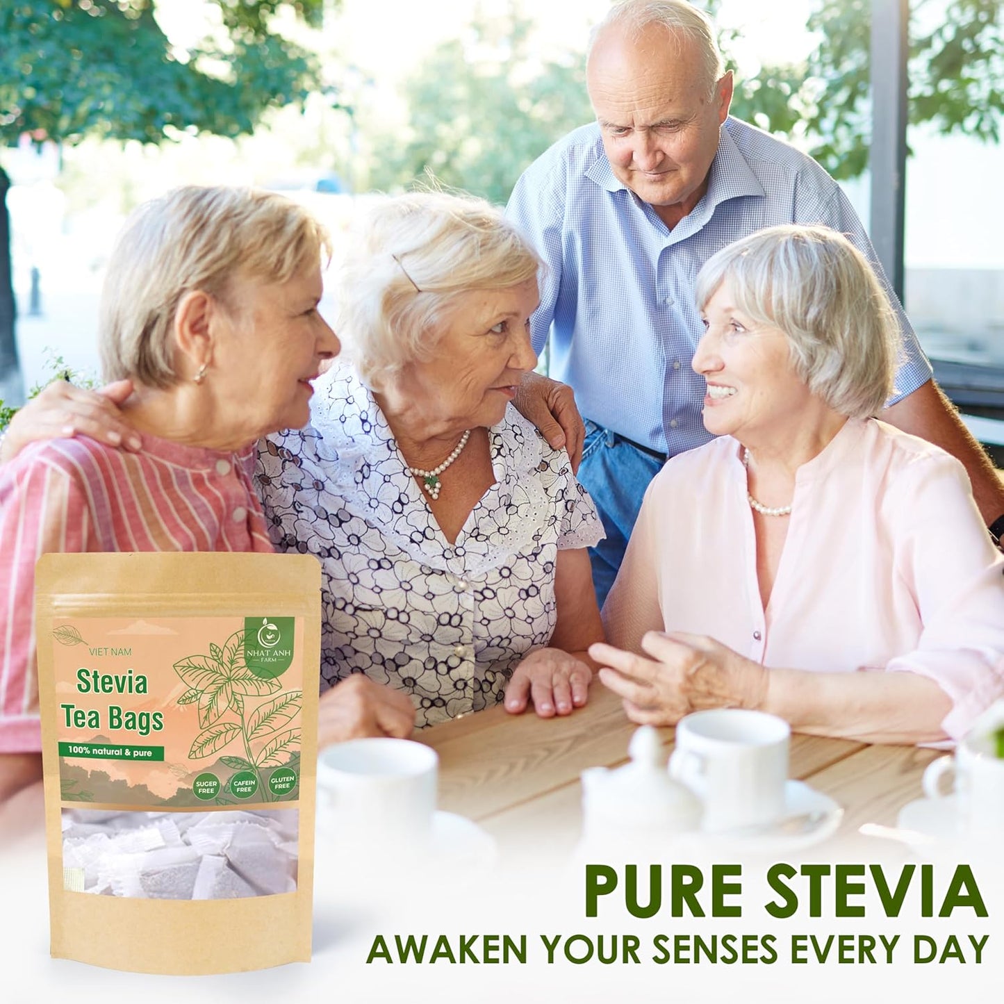 NHAT ANH FARM - Premium Stevia Tea Bags, 100 Stevia Tea Bags, 100% Natural Dried Leaves, Naturally Sweet Herbal Tea, Sugar-Free, Caffeine-Free, No Additives.