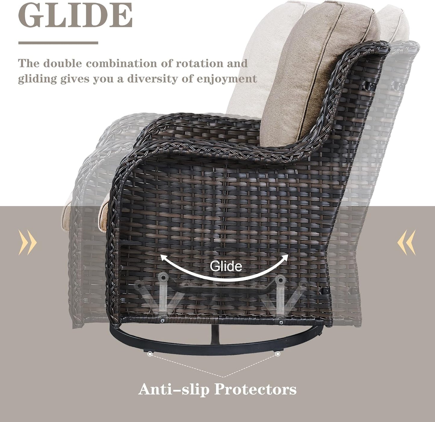 Outdoor Sectional Sofa Furniture Set with 50000BTU Propane Fire Pit Table, Wicker Patio Conversation Set with 2 Swivel Glider Rocker Chairs Grey Cushion Perfect for Backyard Casual Gathering