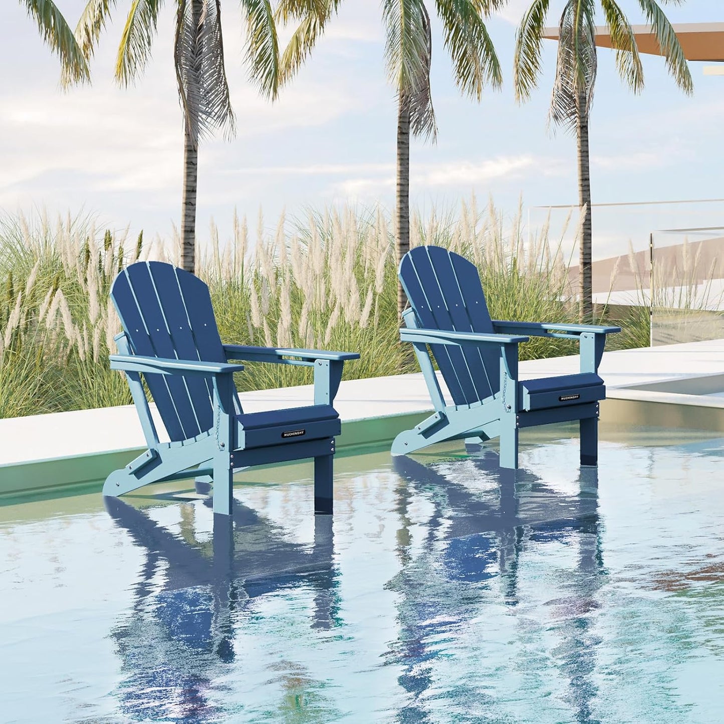 MUCHENGHY Folding Adirondack Chairs HDPE Weather Resistant 4 Pack, Patio Firepit Chairs, Sturdy Outside Chair, Lawn Chairs, 15min Assembly 380lb, Royal Blue