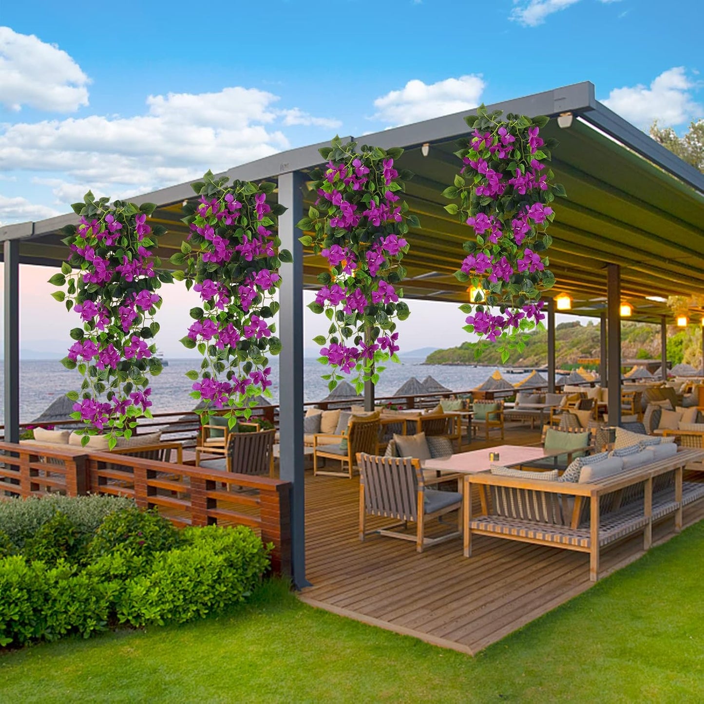 Artificial Hanging Plants Flowers Bougainvillea, UV Resistant Fake Plastic Faux Flower Fabric Vine for Indoor Outdoor Garden Porch Eave Wedding Wall Décor