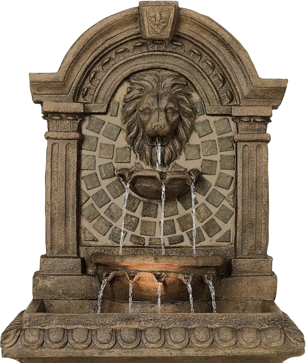 Royal Lions Head 51" High Large Italian Outdoor Decor Faux Stone Floor Fountain with Light Statue Waterfall Standing Tiered Water Feature for Outside Garden Patio Yard Backyard Porch - John Timberland
