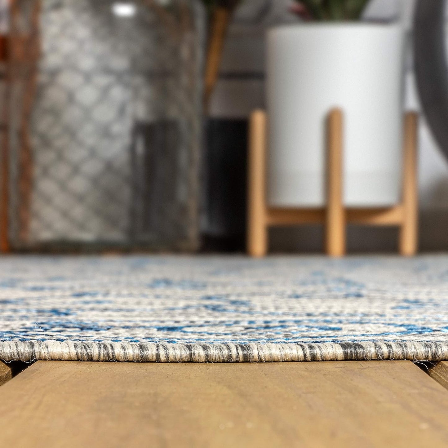 JONATHAN Y SMB106C-8SQ Charleston Vintage Filigree Textured Weave Gray/Navy 8' Square Indoor/Outdoor Area Rug, Pet Friendly, Non-Shedding, Stain Resistant, Easy-Cleaning for Backyard, Patio, Porch