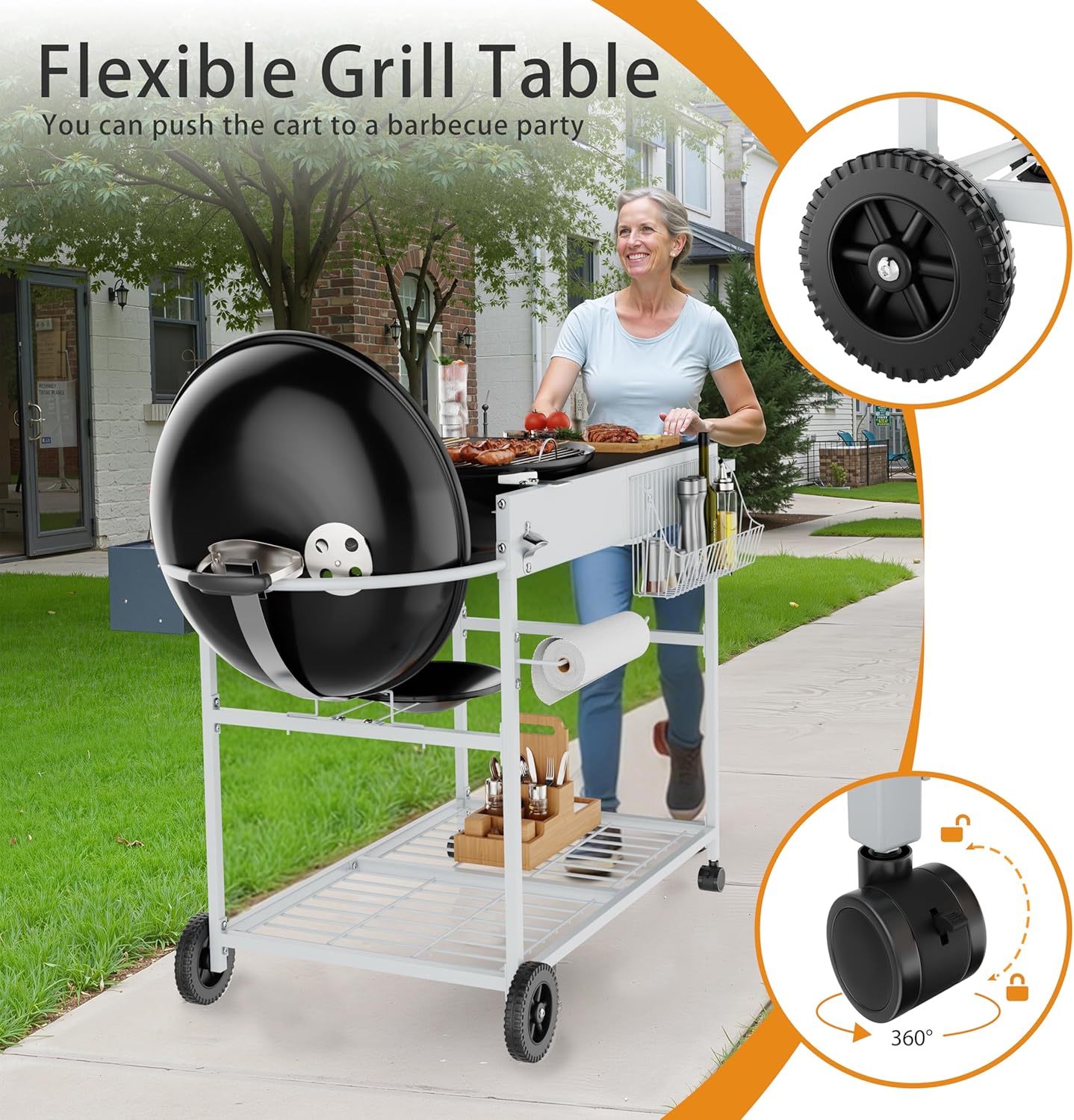 Vongrasig Grill Table for Weber Kettle 18" & 22", Outdoor BBQ Grill Cart for Weber Original Kettle,Jumbo Joe,Master-Touch Charcoal Grill, Outdoor Kitchen Island with Storage
