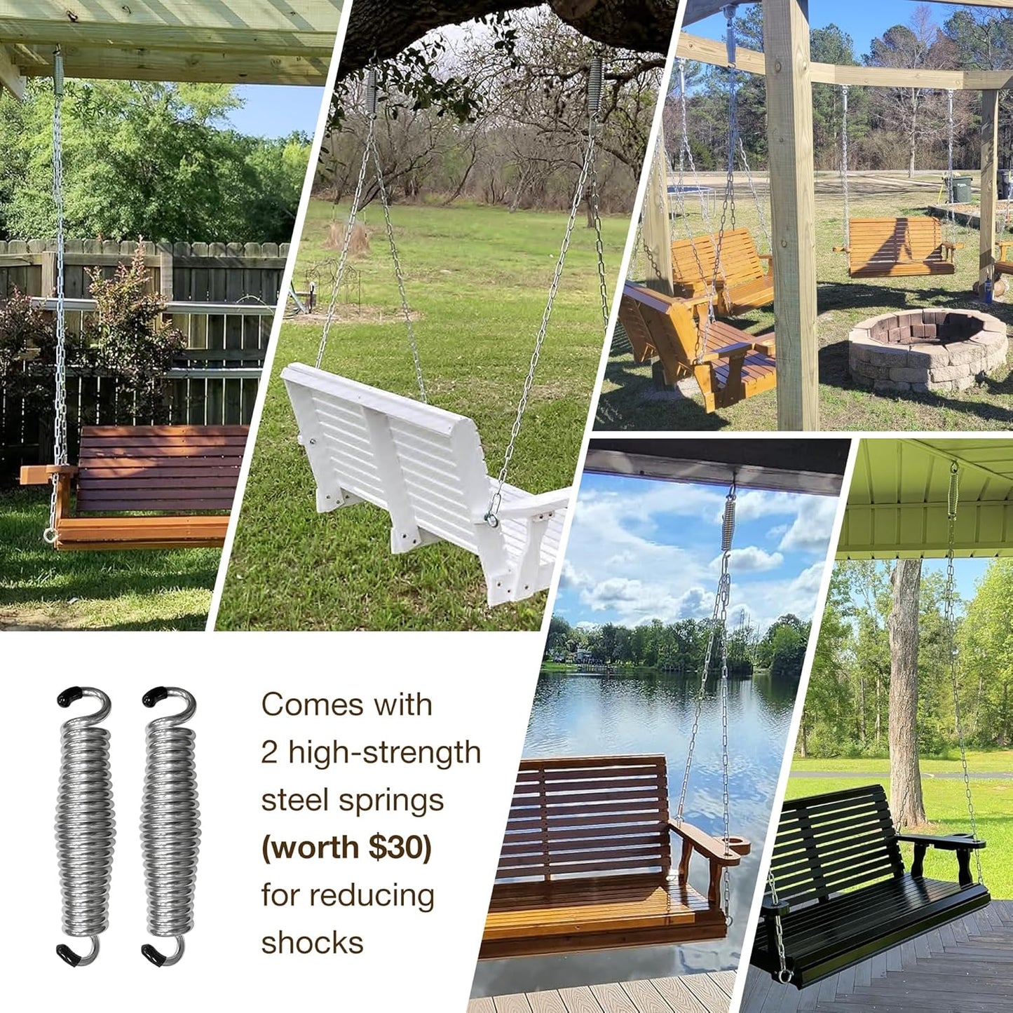 Wooden Porch Swing 2-Seater, High Backrest and Deep Seat, Bench Swing with Cupholders, Hanging Chains and 7mm Springs, Heavy Duty 880 LBS, for Outdoor Patio Garden (Cedar Tone - 4 FT Extra Large)