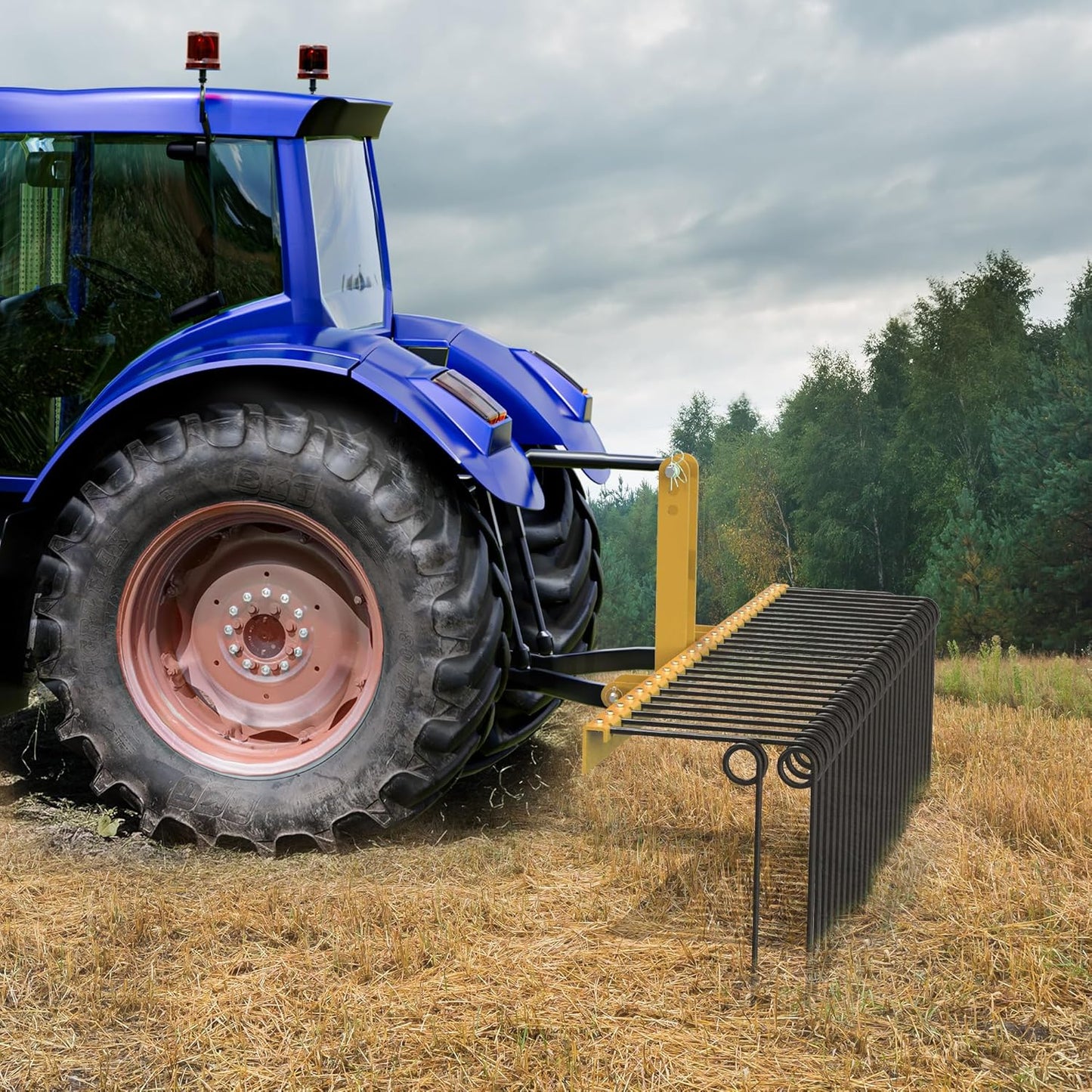 YITAMOTOR 60" Durable Powder Coated Steel Pine Straw Rake Steel Spring Landscape Rake Attaches to Cat-0 Cat-1,3 Point Hitch for Tractor, Yellow