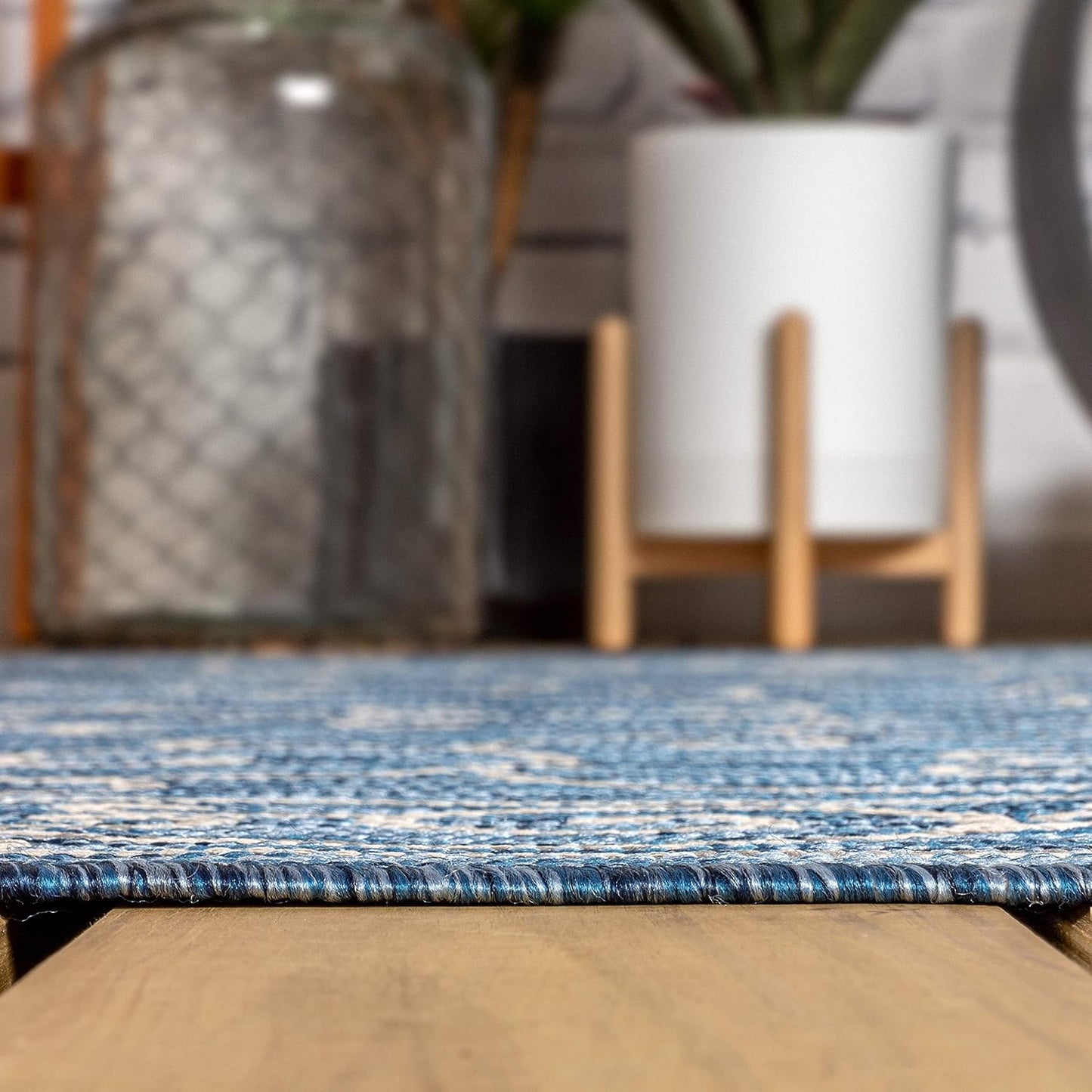 JONATHAN Y SMB106D-6SQ Charleston Vintage Filigree Textured Weave Navy/Gray 6' Square Indoor/Outdoor Area Rug, Pet Friendly, Non-Shedding, Stain Resistant, Easy-Cleaning for Backyard, Patio, Porch