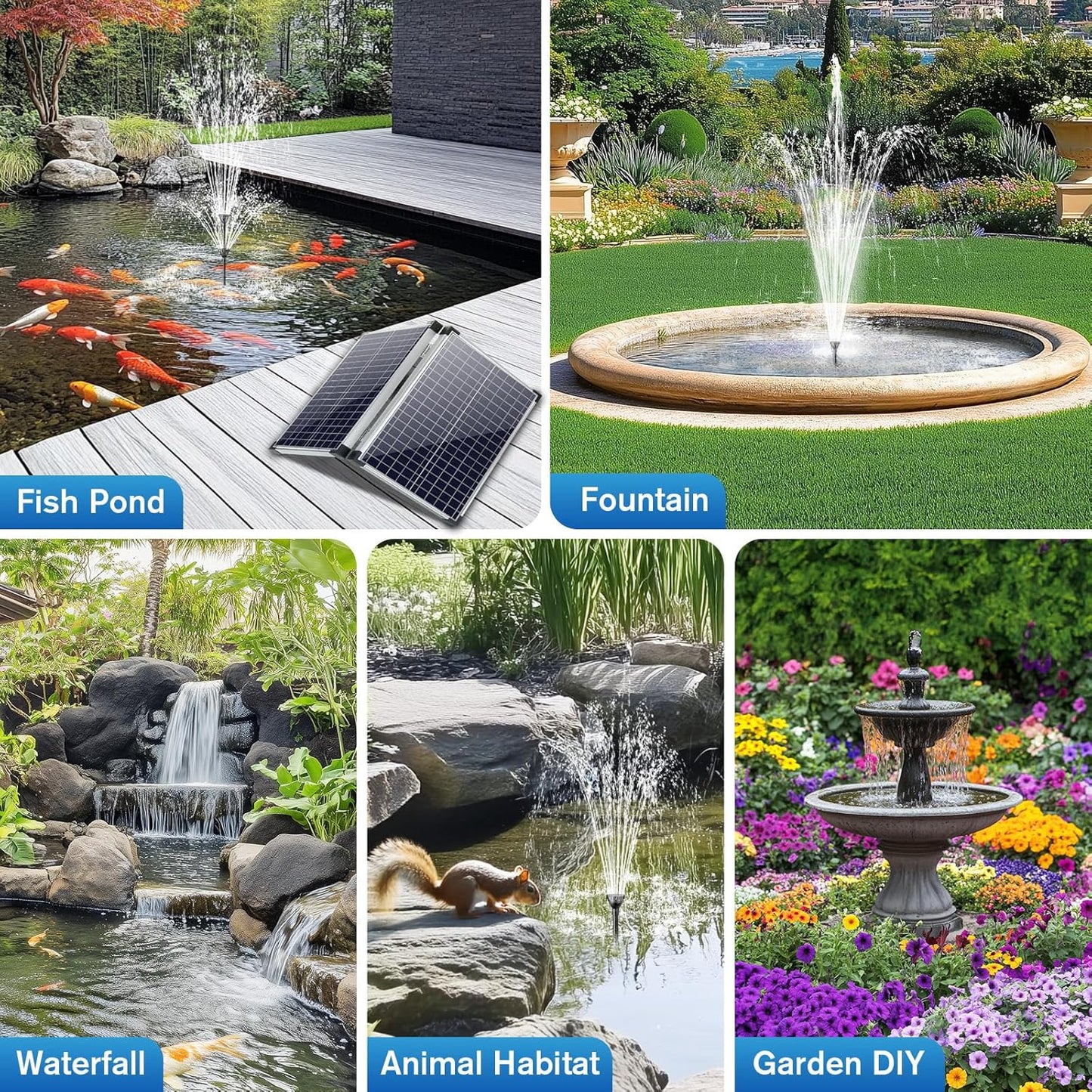 POPOSOAP 55W Solar Fountain Pump, 480GPH Solar Pond Pump with Dry-Run Protection, Solar Powered Water Pump with 17Ft Cord & 10Ft Extension Cable, PVC Tubing for Ponds, Garden, Waterfall, Hydroponics