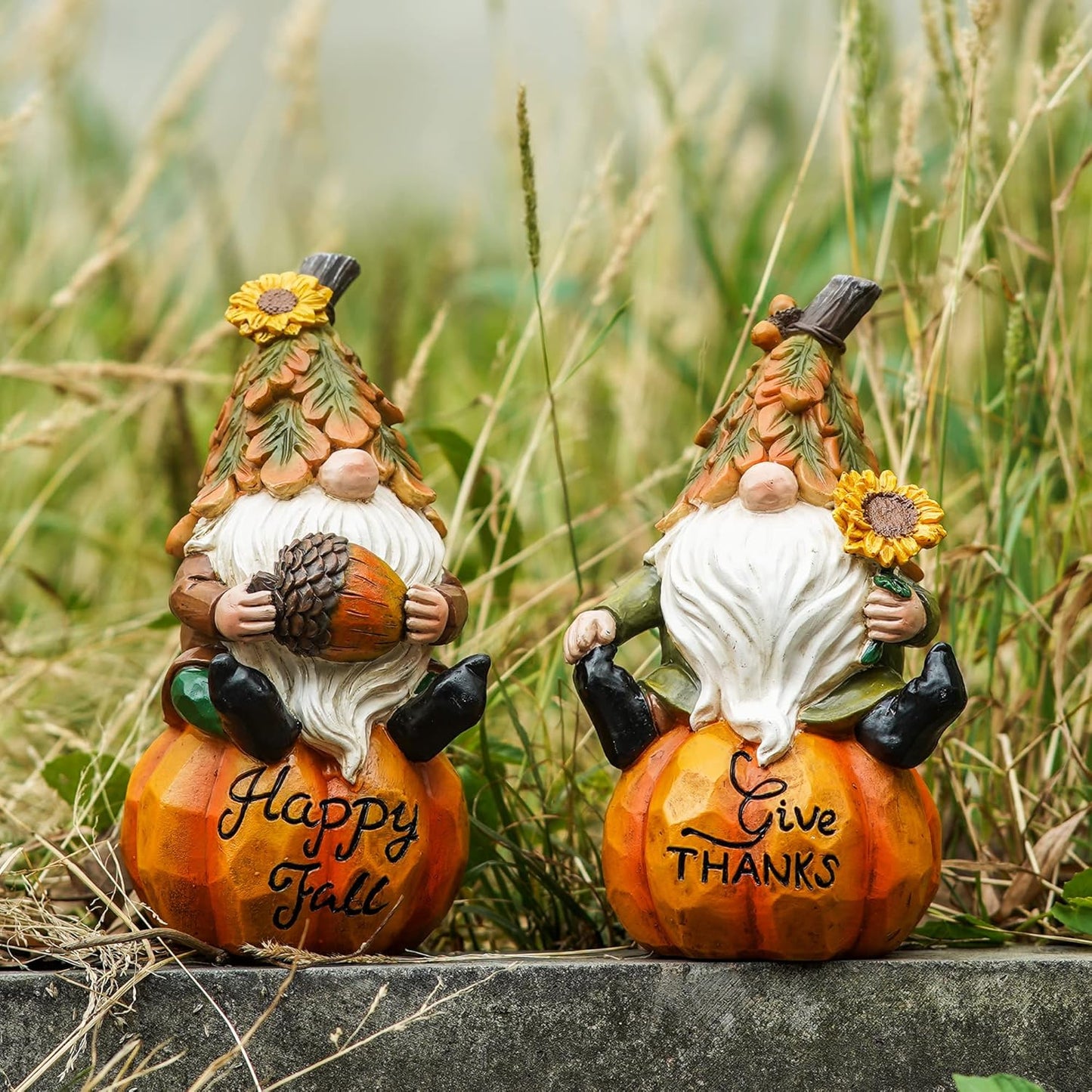 TZSSP Autumn Gnome Resin Figurine 2PCS-Resin Fall Pumpkins Decorations for Harvest Festivals & Parties