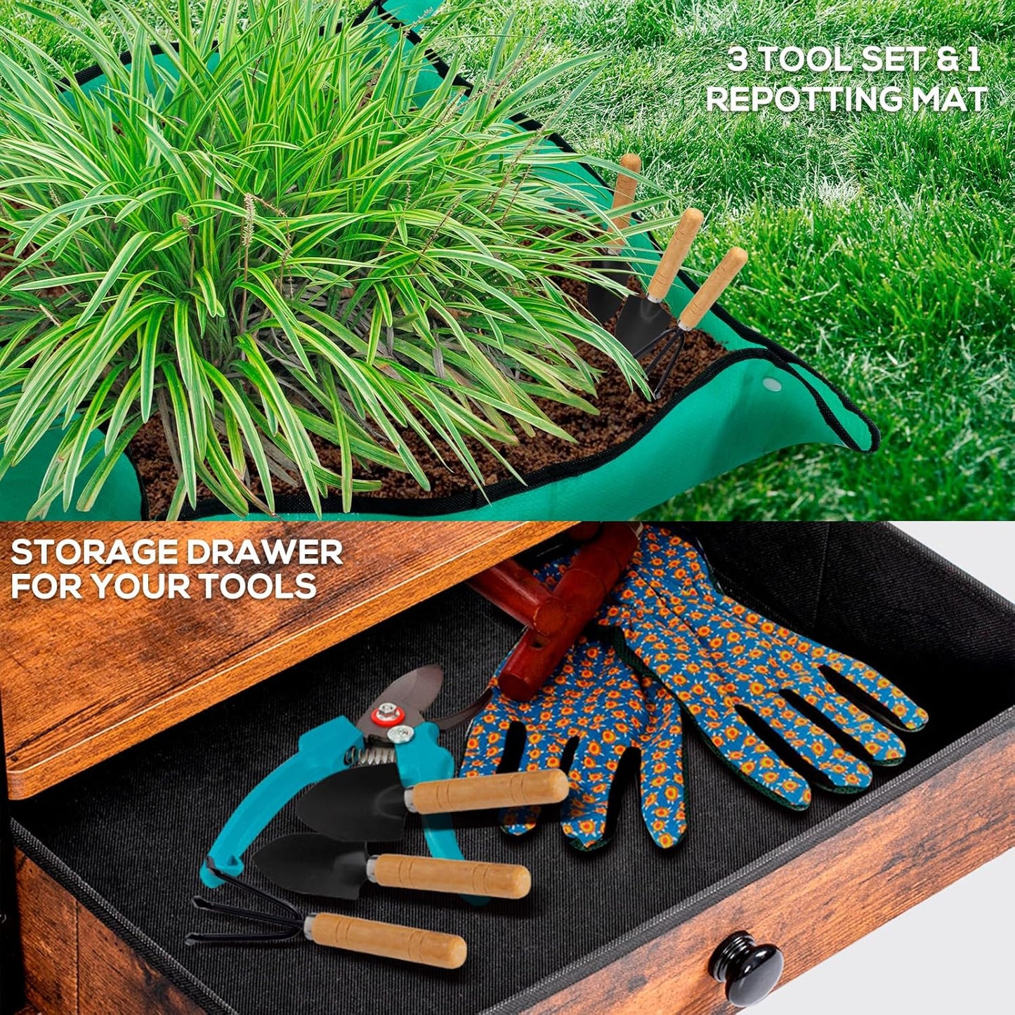 71” Tall 2 PCS Half Moon Indoor Plant Stand with Lockable Wheels, 14-Tier Plant Shelf with Drawer & Accessories, Plant Holder Display Rack for Multi-plants, Plant Rack for Balcony Living Room