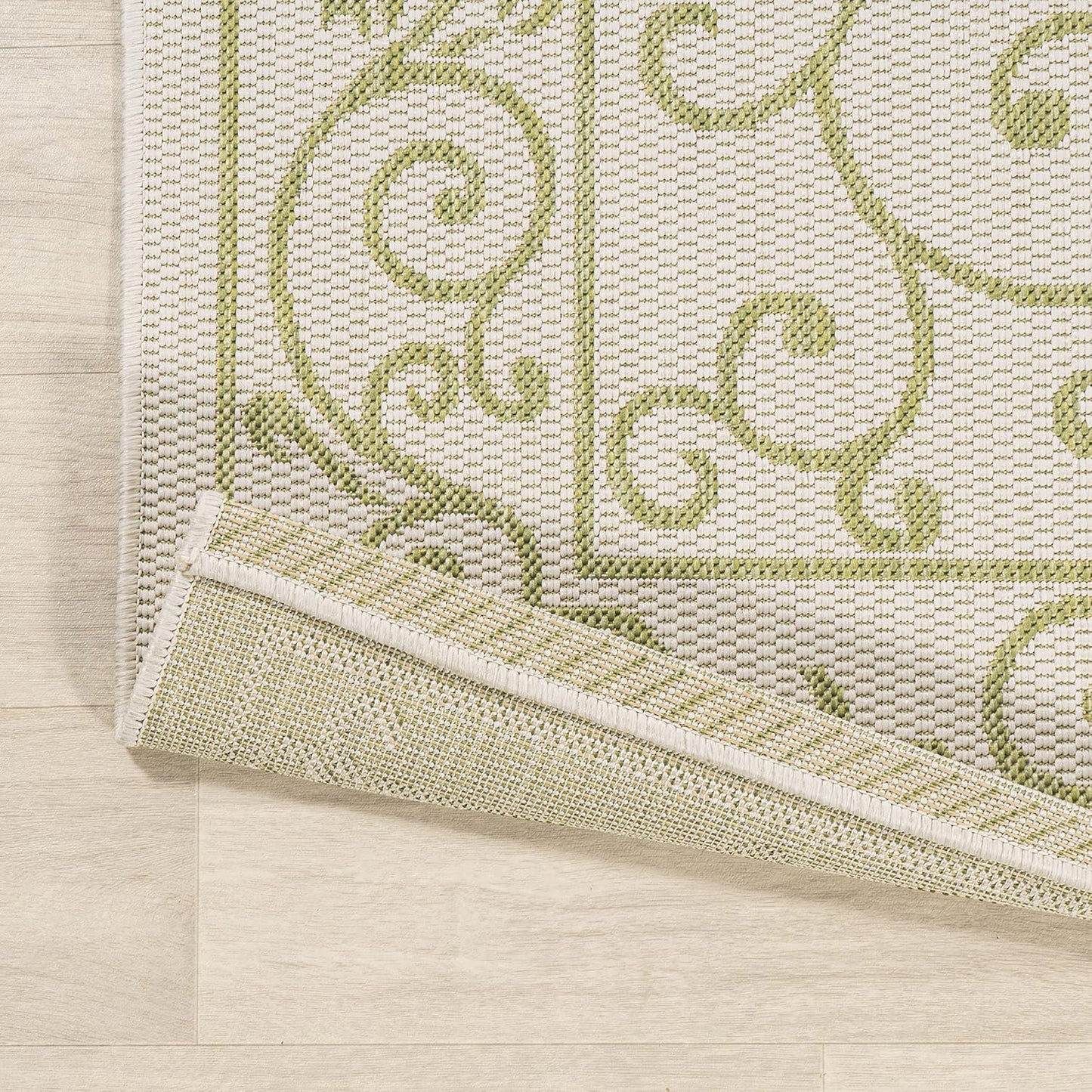 JONATHAN Y SMB106I-5SQ Charleston Vintage Filigree Textured Weave Indoor Outdoor Area Rug, Bohemian Coastal Traditional Easy Cleaning,Bedroom,Kitchen,Backyard,Patio, 5' Square, Cream/Green