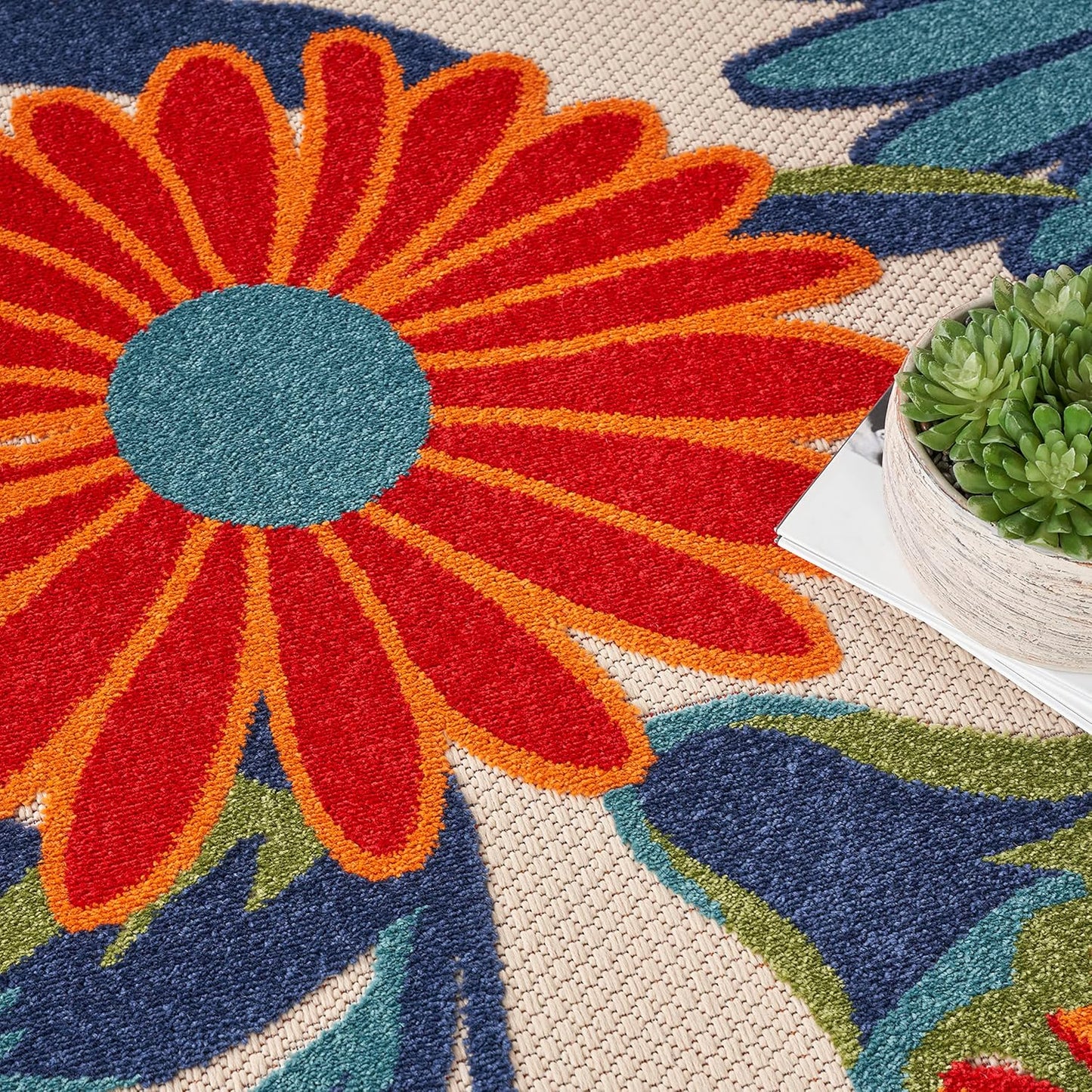 Nourison Home Aloha 8' x Round Multicolor Fabric Contemporary Area Rug (8' Round)