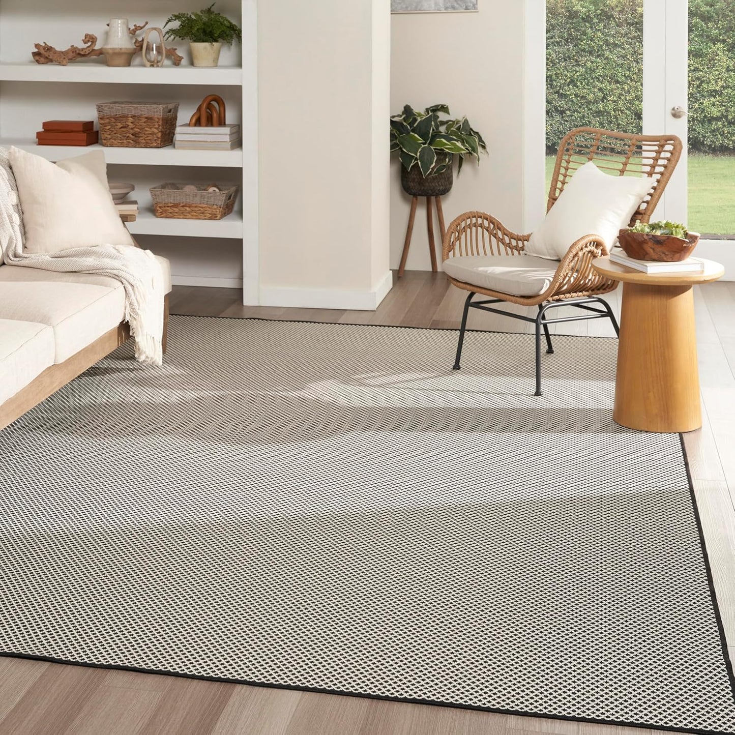 Nourison Home Courtyard Black White 8' x 10' Area Rug - Easy Clean, Non Shedding, Bed Room, Living Room, Dining Room, Kitchen (8' x 10')