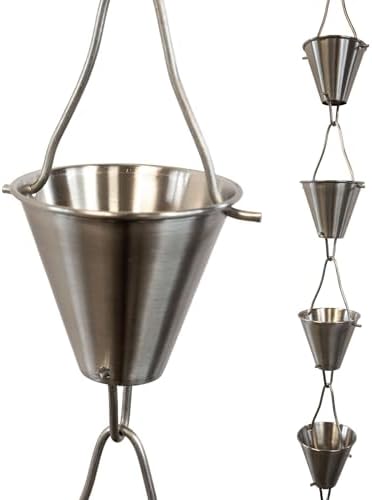 Nutshell Stores Steel Cups Rain Chain - Stainless Steel - 11 Feet