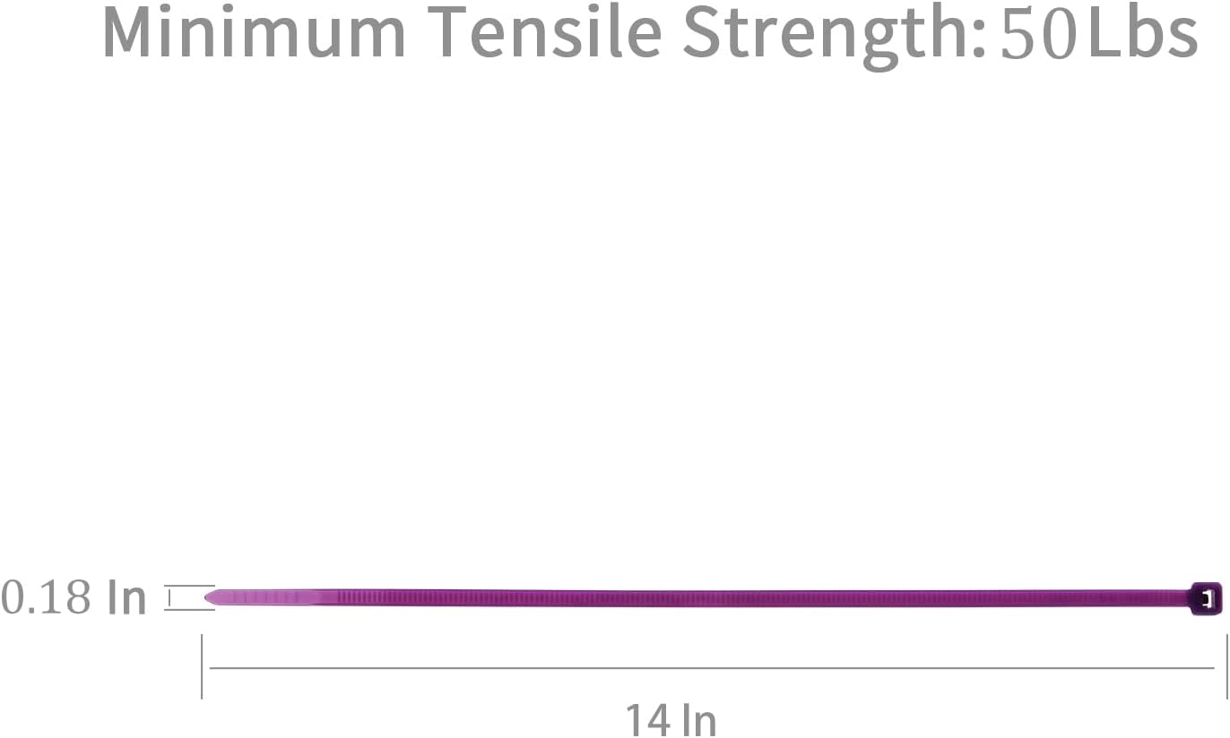 XINGO 100PCS Cable Zip Ties Heavy Duty, Premium Nylon Plastic Wire Ties with 50 Pounds Tensile Strength, Self-Locking Black Nylon Zip Ties for Indoor and Outdoor (14 inch, Purple)