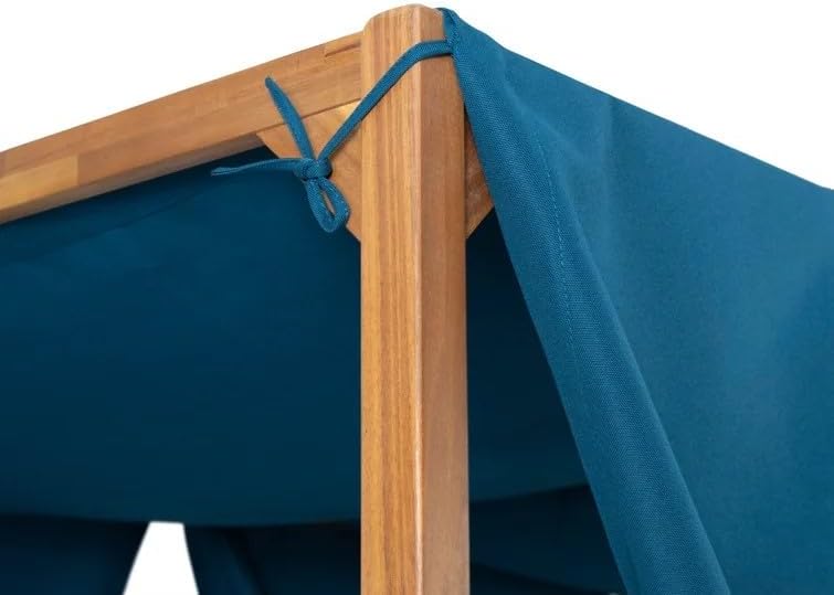 kevinplus Outdoor Patio Sunbed Daybed with Adjustable Reclining Chaise Lounge & Water-Resistant Canopy & Curtain, Solid Wood Construction, Blue