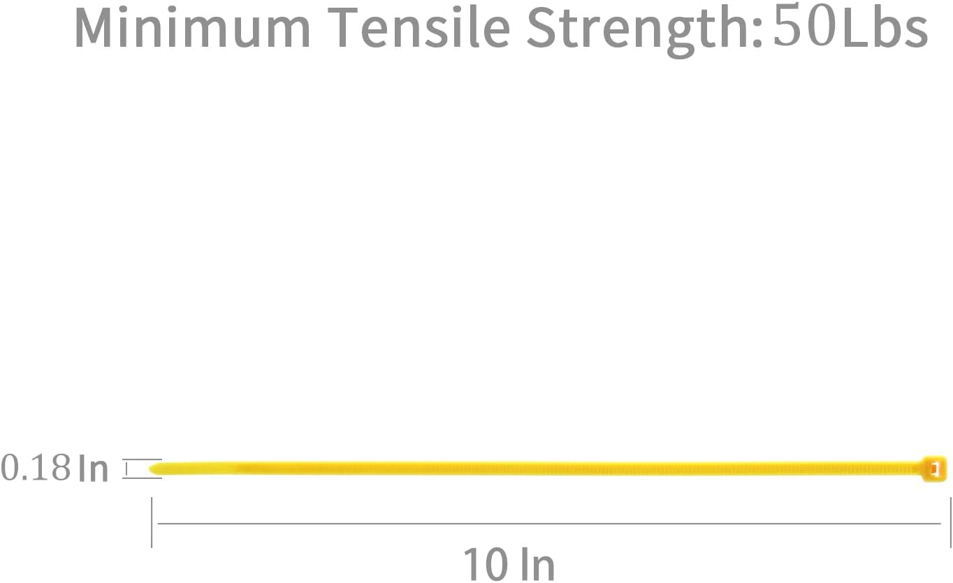 XINGO 100PCS Cable Zip Ties Heavy Duty, Premium Nylon Plastic Wire Ties with 50 Pounds Tensile Strength, Self-Locking Black Nylon Zip Ties for Indoor and Outdoor (10 inch, Yellow)