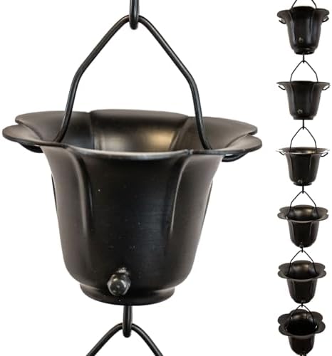 Nutshell Stores Flower Cups Rain Chain - Black - 10 Feet