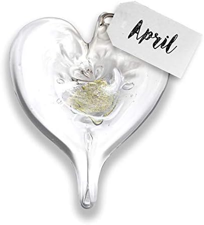 Luke Adams Glass Hanging Hearts – Hand Blown Glass Heart Ornament for Windows or Gifts – Colorful Blown Glass Hearts Decor (April - Diamond)