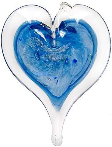 Luke Adams Glass Hanging Hearts – Hand Blown Glass Heart Ornament for Windows or Gifts – Colorful Blown Glass Hearts Decor (December - Zircron/Tanzanite)