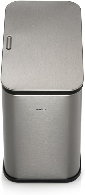 RED FACTOR Stainless Steel Hanging Trash Can with Lid and Inner Bucket – Slim 1.3 Gallon Odor-Free Compost Bin for Kitchen Cabinet, Countertop, Under Sink, or Bathroom (Metallic Gray)