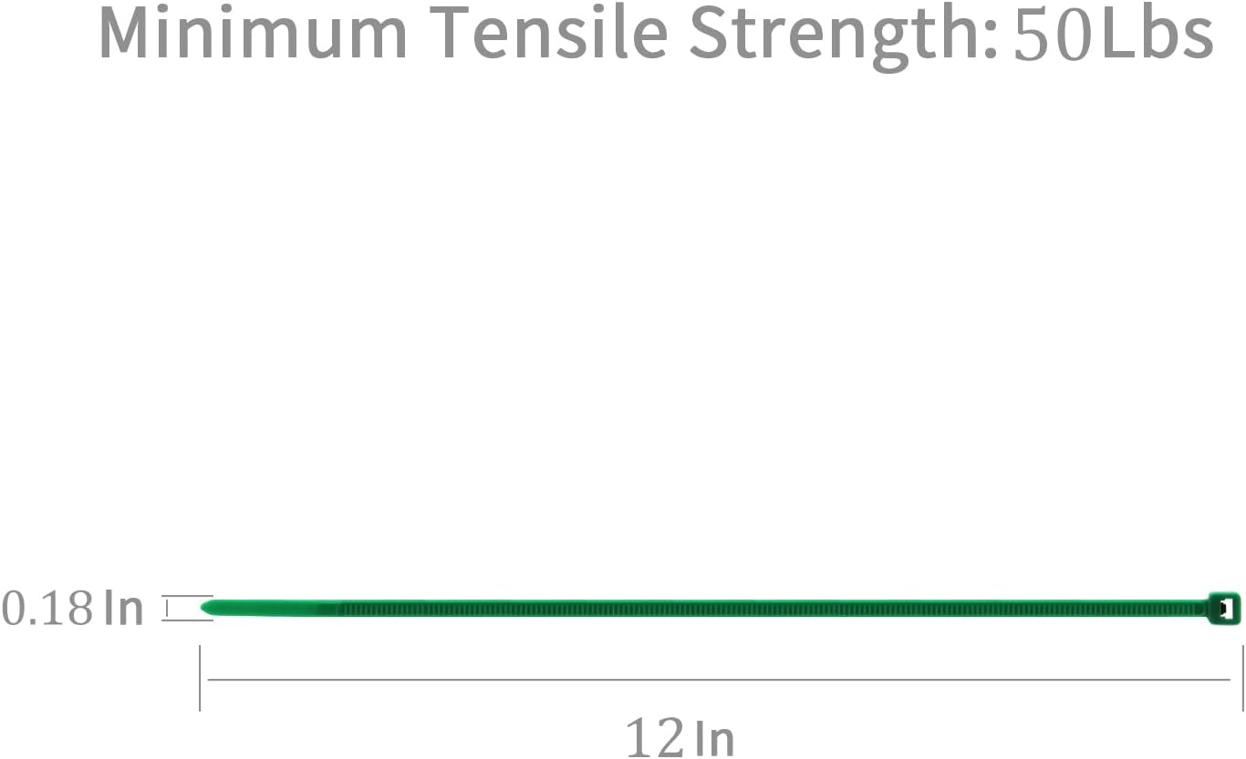 XINGO 100PCS Cable Zip Ties Heavy Duty, Premium Nylon Plastic Wire Ties with 50 Pounds Tensile Strength, Self-Locking Black Nylon Zip Ties for Indoor and Outdoor (12 inch, Dark Green)