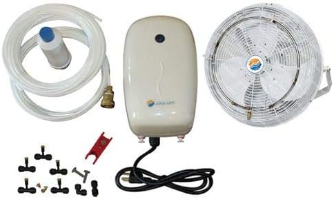 Misting Fan Kit with 2 Black Fan 20”, Mid Pressure Pump, Misting Rings, Nozzles, Nylon tubing, Filtration system & Manual, Connects to Any Outdoor Fans, Mister System for Lawn Patio Garden