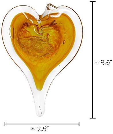 Luke Adams Glass Hanging Hearts – Hand Blown Glass Heart Ornament for Windows or Gifts – Colorful Blown Glass Hearts Decor (November - Citrine)