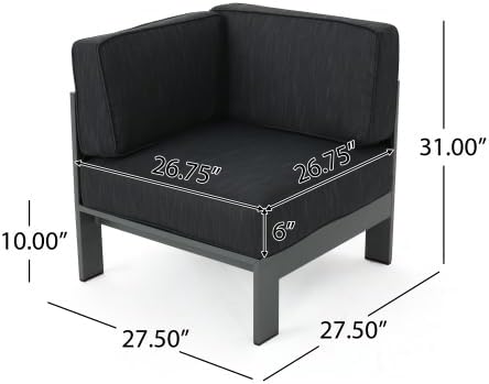 Outdoor Aluminum Furniture Set, 4-Person Patio Sectional Conversation Sofa Set, L-Shaped Outdoor Sectional Sofa with Cushions for Patios, Poolsides, Gardens (Black,Dark Gray)