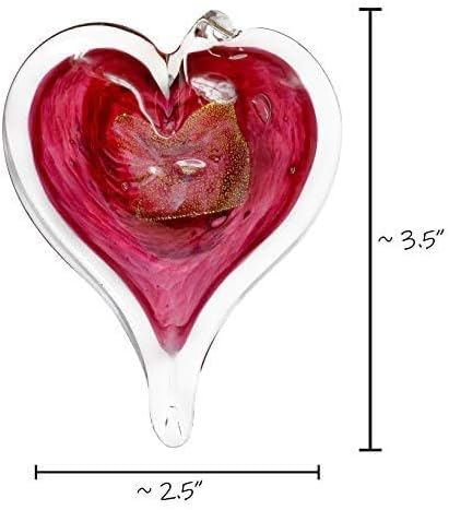 Luke Adams Glass Hanging Hearts – Hand Blown Glass Heart Ornament for Windows or Gifts – Colorful Blown Glass Hearts Decor (October -Pink Tourmaline)