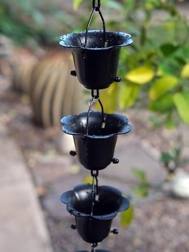 Nutshell Stores Flower Cups Rain Chain - Black - 13 Feet