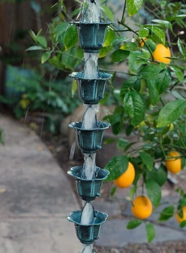 Nutshell Stores Flower Cups Rain Chain - Patina - 16 Feet