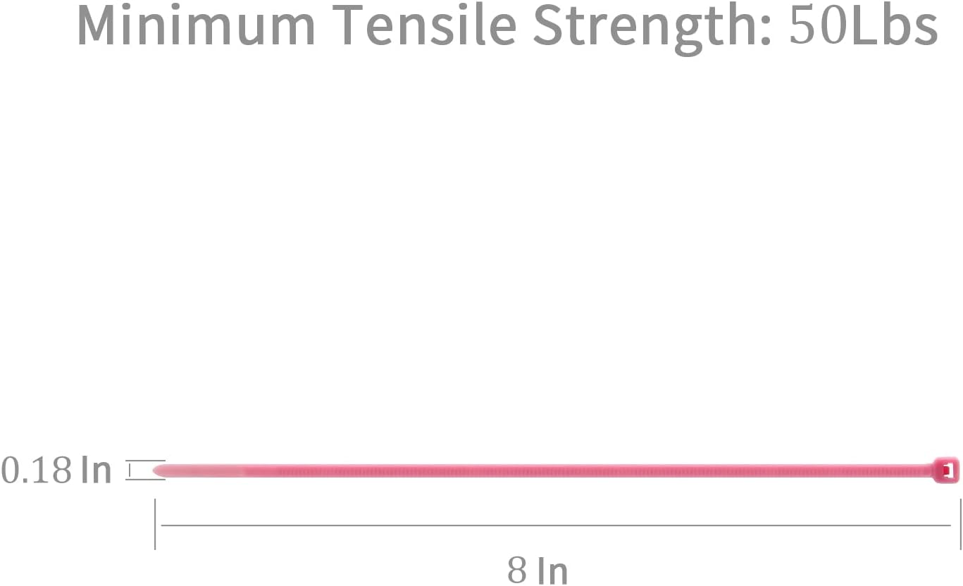 XINGO 1000 PCS Pink Zip Ties 8 Inch, 60 LBS Tensile Strength, Self-Locking Nylon Plastic Nylon PA66 Wire Ties for Indoor and Outdoor Use