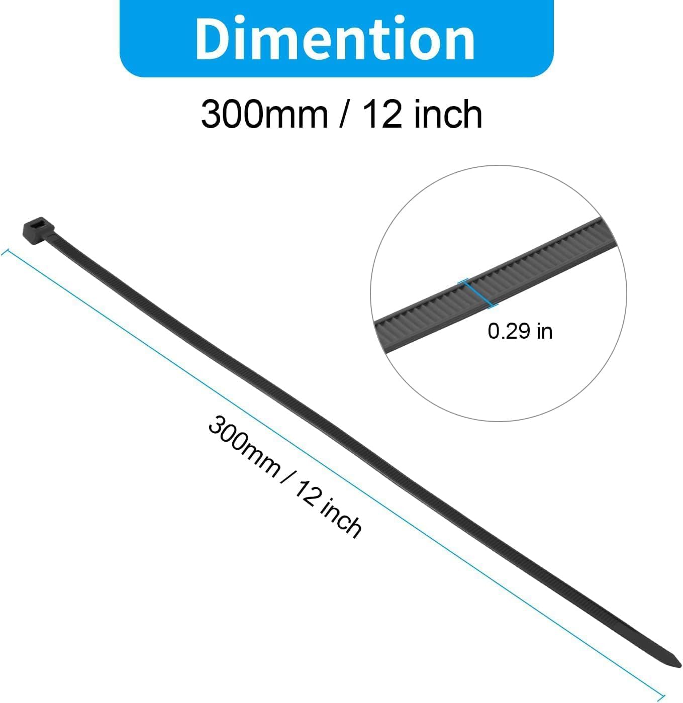 XINGO 12 Inch Blue Zip Ties Heavy Duty 100 Pack, 120 LBS Tensile Strength, Premium Nylon Cable Wire Ties, Self-locking Plastic Ties for Indoor and Outdoor Use