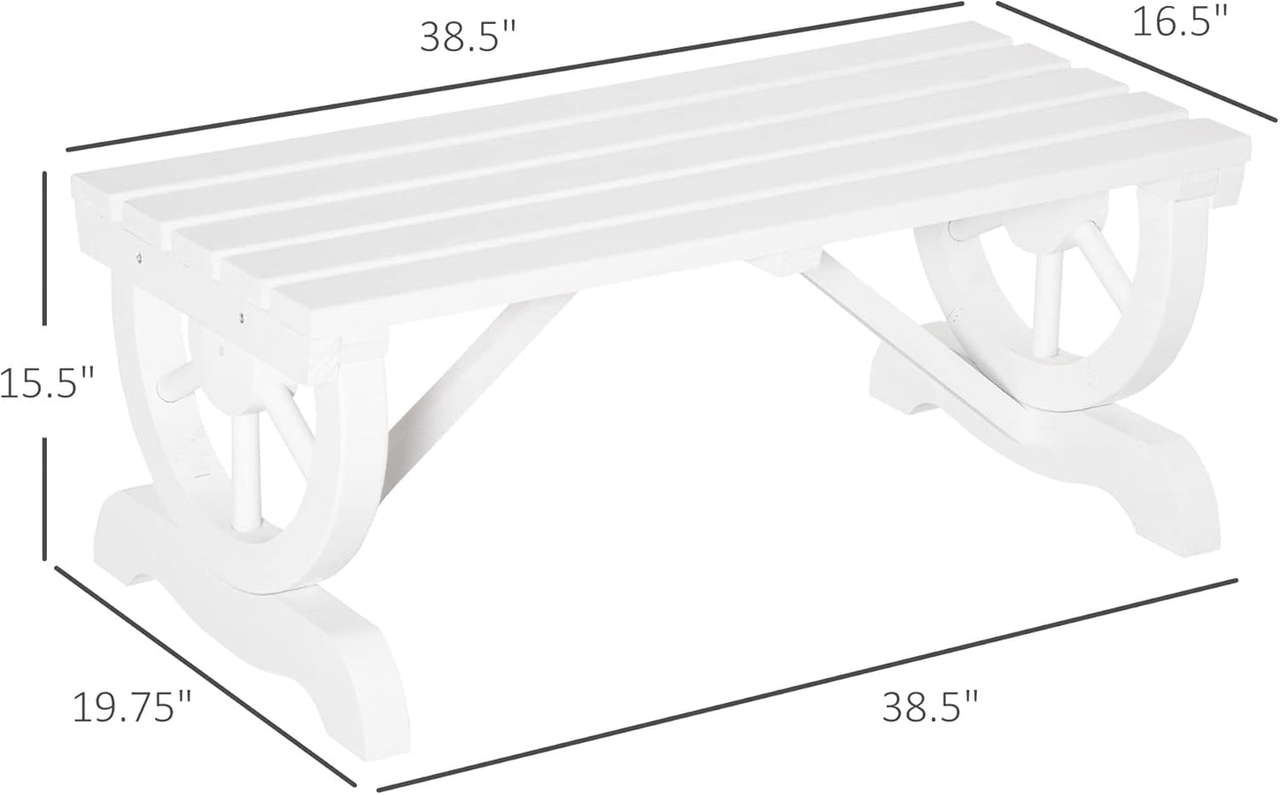 Outsunny 2-Person Wooden Garden Bench, Outdoor Wagon Wheel Porch Bench for Backyard Garden, Support 550 LBS, Rustic Country Style Patio Furniture, White