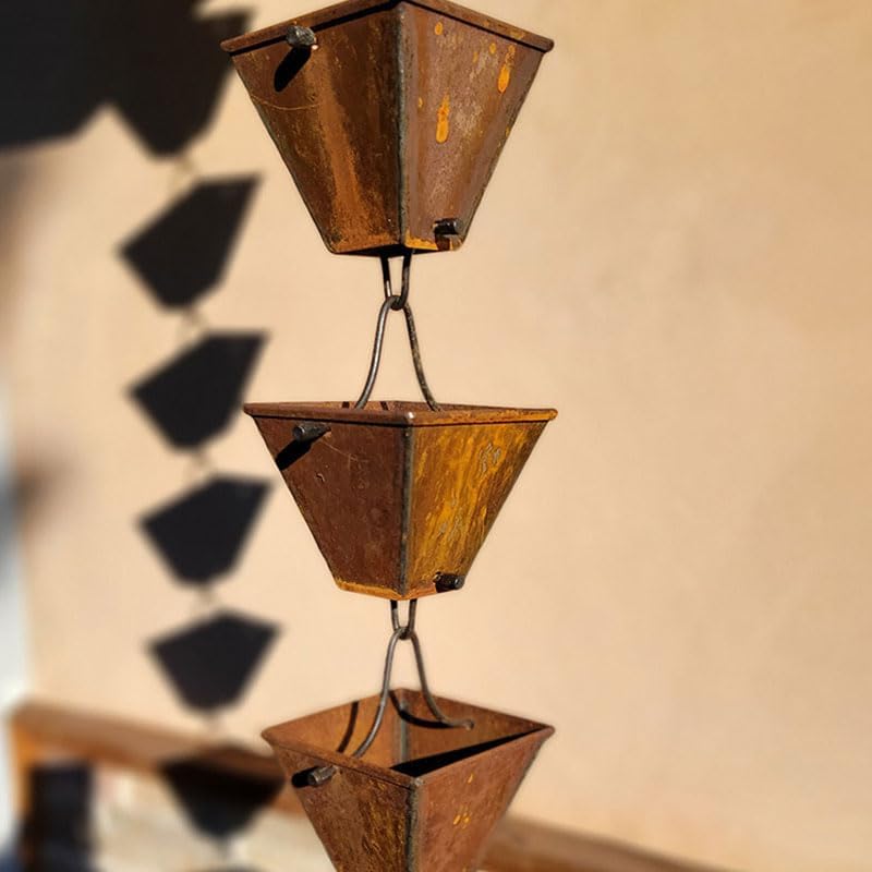 Nutshell Stores Medium Square Cups Rain Chain - Weathered Steel - 14 Feet