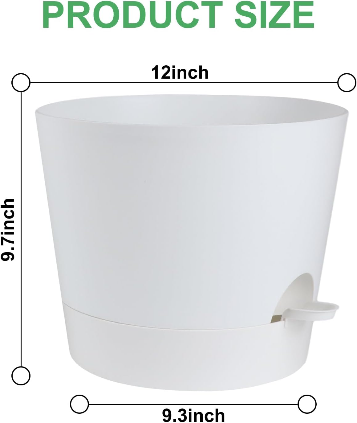 12 Inches Indoor Self Watering Planters with Drainage Holes and Saucers, 4 Pack (White)