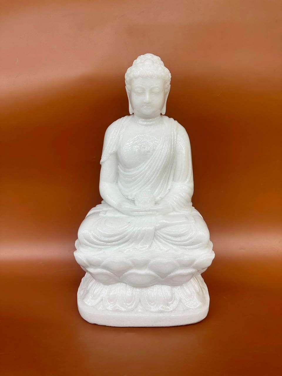 19.7 Inch Large White Marble Amitabha Buddha Sitting On Lotus for Home Decor, Decorative Yoga, Garden, Alter, Prayer Spiritual Living