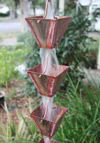 Nutshell Stores Medium Square Cups Rain Chain - Pre-Aged Copper - 10 Feet