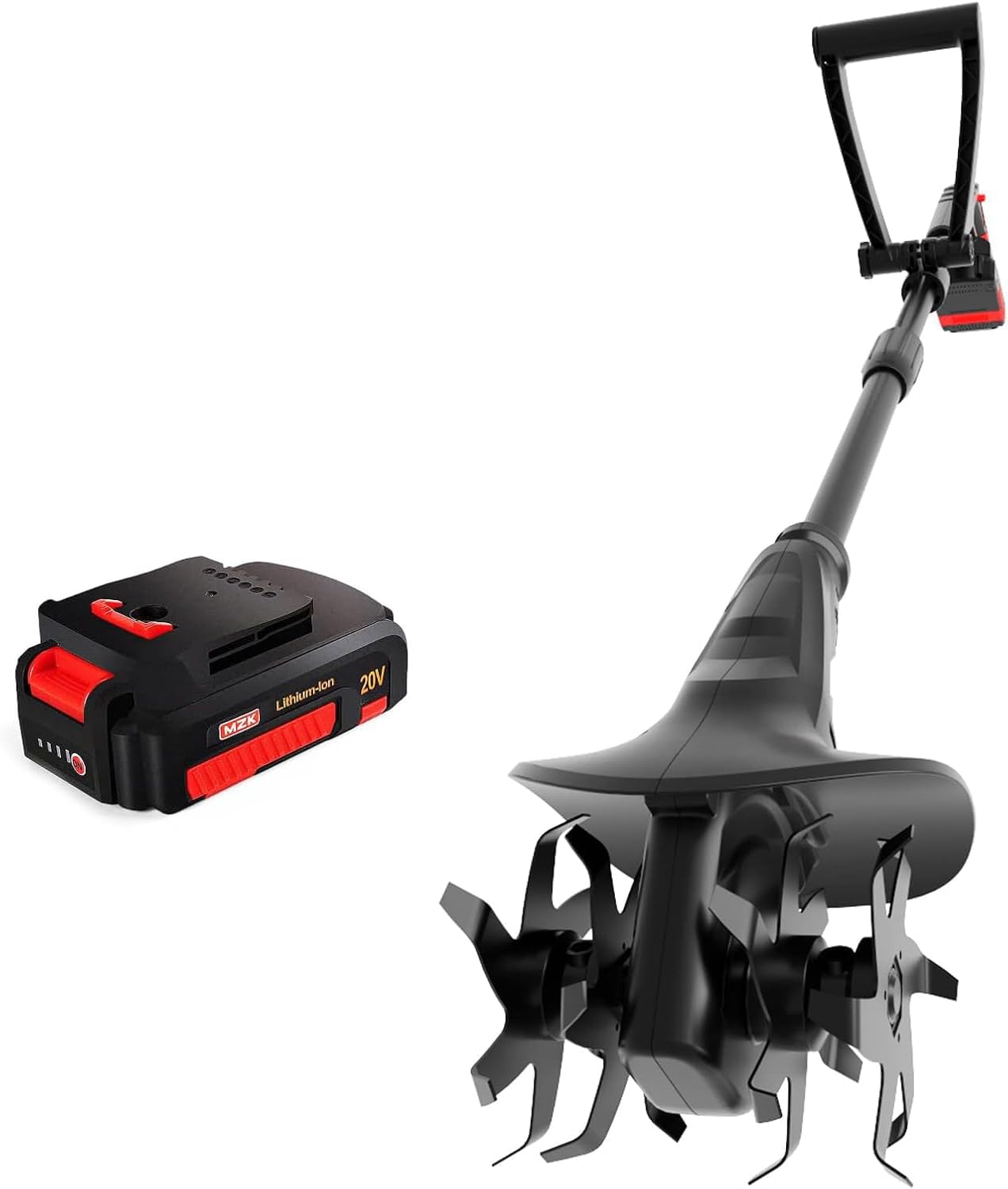 MZK 20V Cordless Tiller Cultivator with Steel Tines,8-inch Wide Battery Powered Garden Cultivator, 360RPM Electric Tiller for Lawn/Gardening/Soil Cultivation(2AH Battery&Charger Included),TC08D01