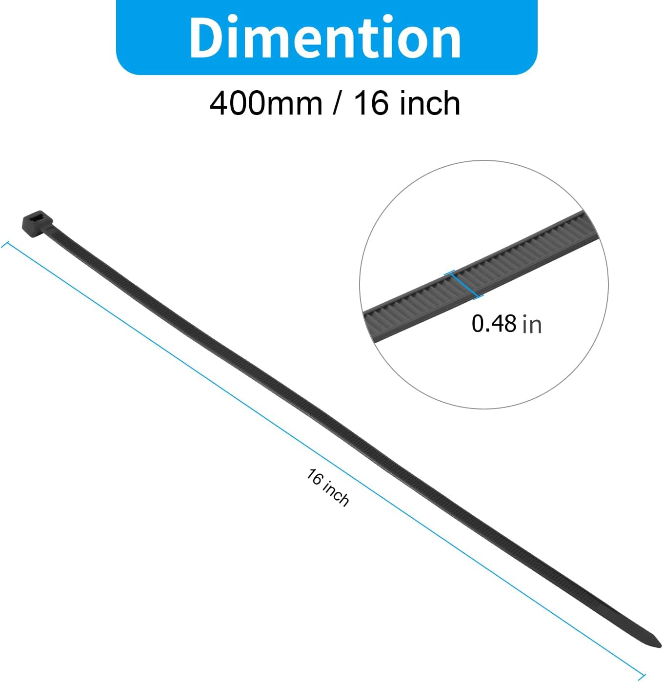 XINGO 16 inch White Zip Ties Heavy Duty 60 PCS, 250 LBS Ultra Strong Plastic Wire Ties, Large Cable Ties Extra Long Tie Wraps, Indoor and Outdoor UV Resistant