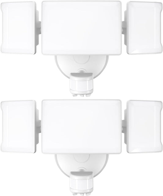 Olafus 65W Motion Sensor Outdoor Light, 2 Pack LED Security Light 6000LM, 6500K Exterior Motion Flood Light with 3 Adjustable Heads, for Outside Garage, Yard, Patio, IP65 Waterproof, White