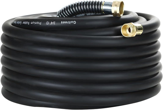 75FT 3/4 Heavy Duty Rubber Garden Hose - 200psi Working, 1000psi Burst - Hot/Cold Water - Five-Layered Braiding for Durability - Versatile for Gardening, Agriculture, Construction(Black)