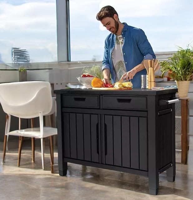 BBQ Outdoor Grill Table, Buffet, Entertainment and Storage Cabinet w/Drawers, Graphite Gray