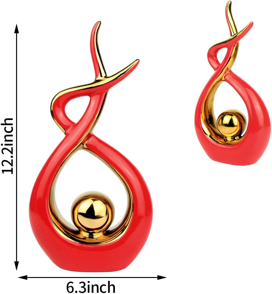 Norrclp Home Decor Modern Abstract Art Ceramic Statue Table Decorations for Dining Room Living Room Office Centerpiece (Red and Gold, Large)